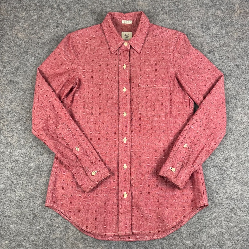 Taylor Stitch Button Up Shirt Long Sleeve Chambray Geometric Red Womens 0